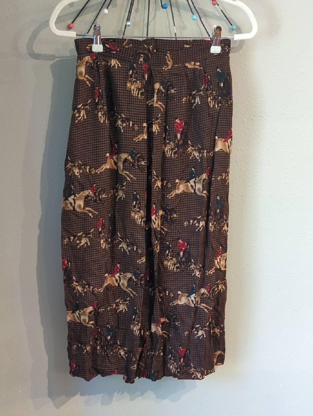 Equestrian Derby Festival Country Western Horses Dogs Midi Maxi Skirt Vintage